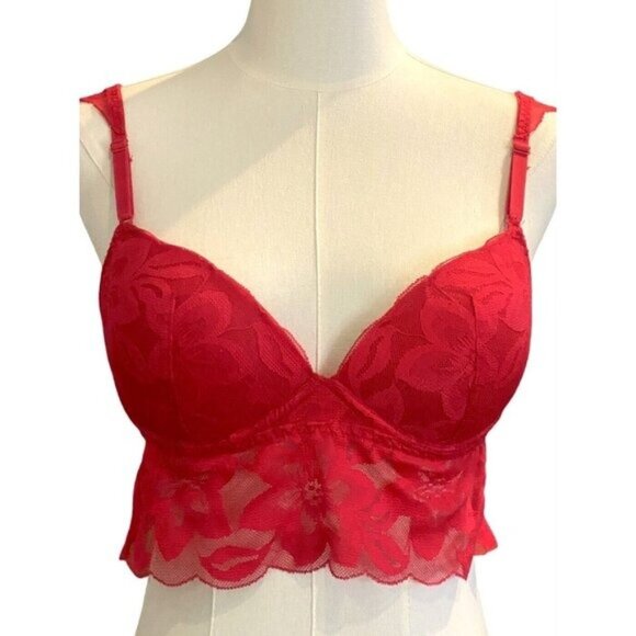 PINK by Victoria's Secret Triangle Cup Carmine Red Lace Bra Size Small - Picture 1 of 5